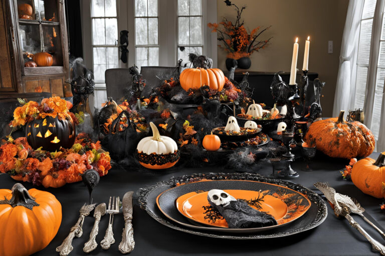 elegant halloween themed dining table with decorations scaled