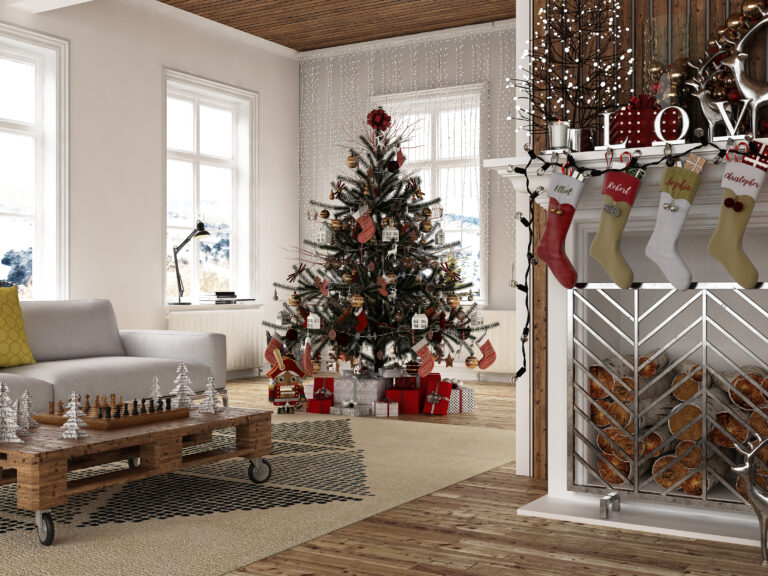 modern house interior with christmas decoration new tear tree scaled