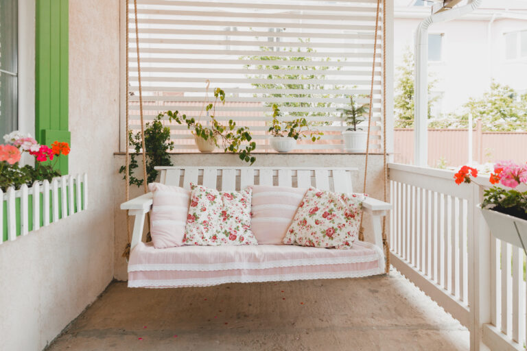 hanging swing rustic style terrace country house scaled