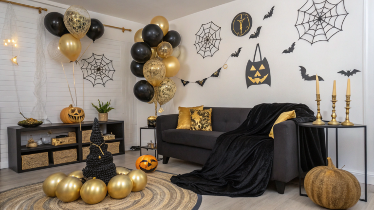 black and gold halloween decor ideas living room