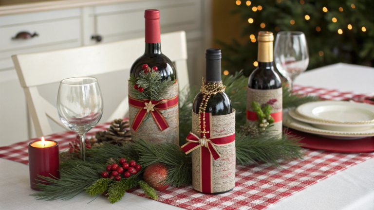christmas wine bottle decor ideas for tables
