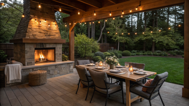 cozy outdoor dining fireplace ideas