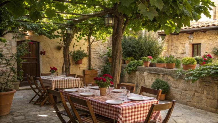 european style outdoor dining ideas day light