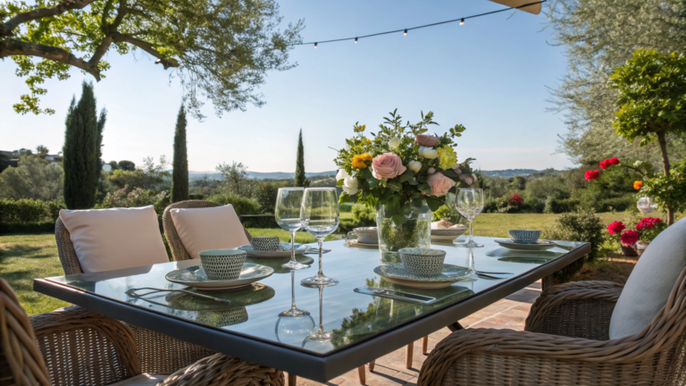 outdoor glass dining table ideas day light