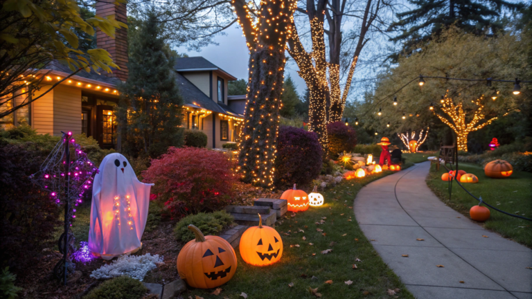 outdoor halloween light display ideas for front po