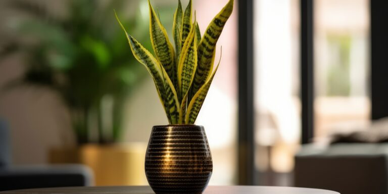 snake plant golden black marble vase generative ai