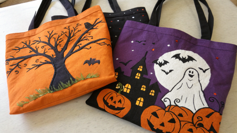 halloween themed painted tote bags
