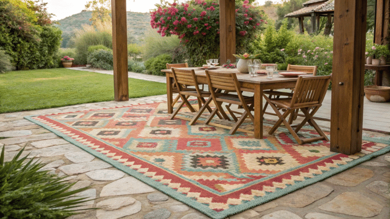 18 outdoor dining rug ideas to anchor your setup