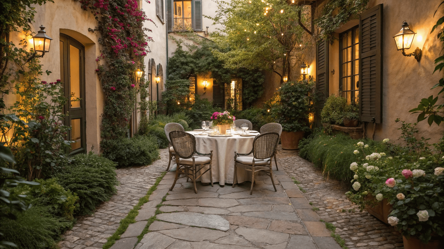 19+ Romantic European Courtyard Dining Ideas for Your Backyard