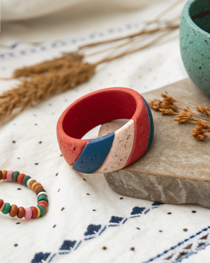 creative clay ring simple color block rings comb