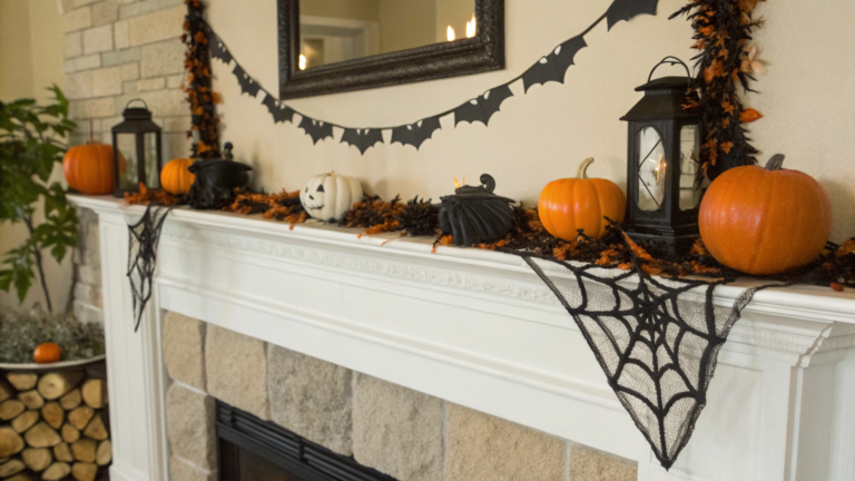 halloween fireplace mantel garland ideas to try