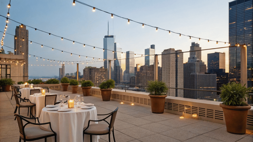outdoor rooftop dining with stunning views