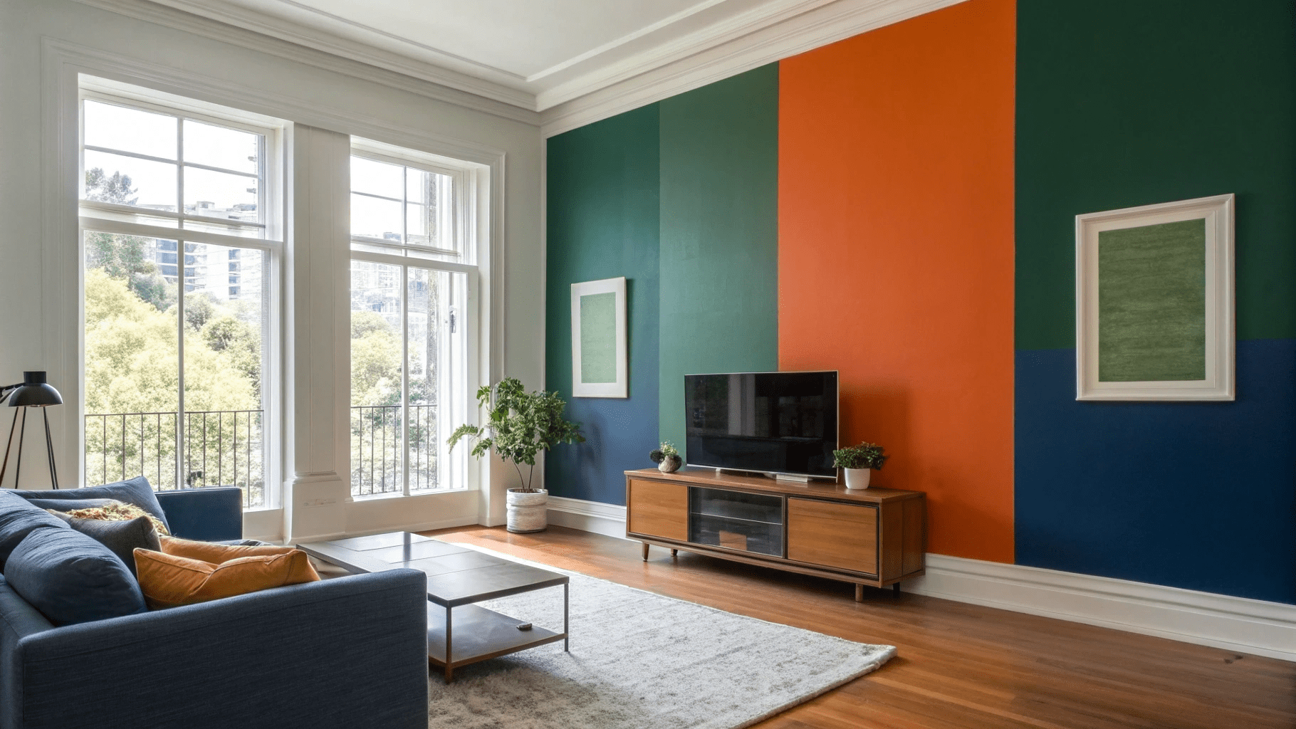 15+ Bold Color Block Living Room Wall Ideas