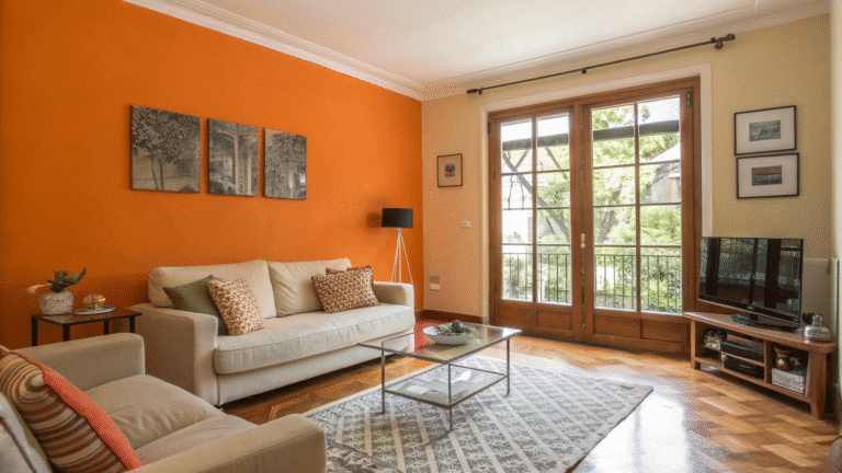 bright orange accent wall ideas for living room