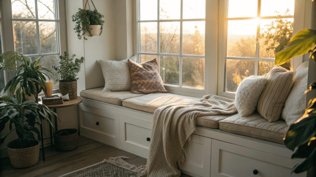 cozy window seat nook ideas for living room