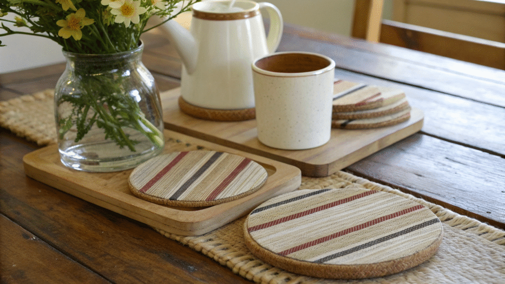 earthy stripe coasters for cottage style homes