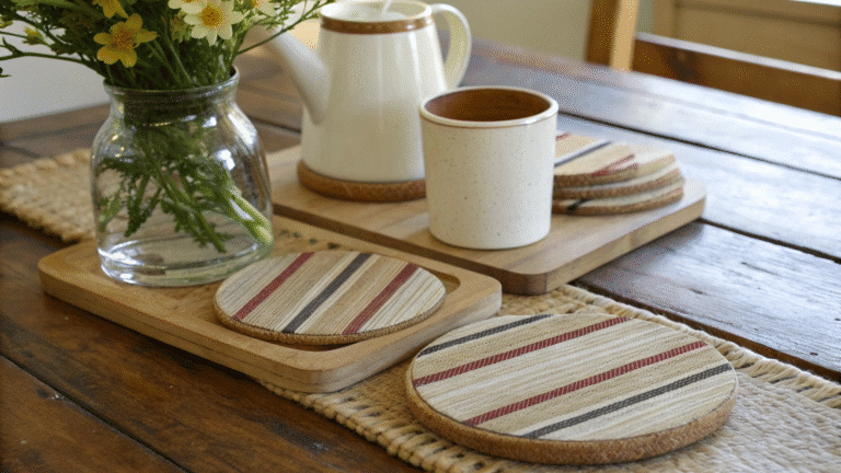 earthy stripe coasters for cottage style homes