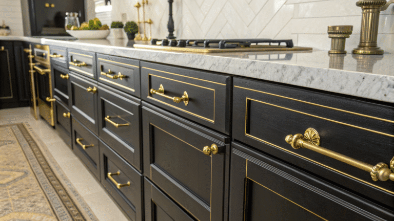elegant black and gold kitchen hardware ideas