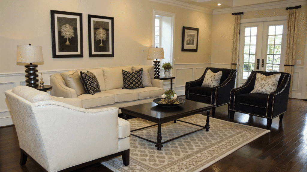 elegant cream and black living room ideas