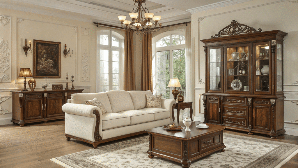 elegant cream and walnut living room ideas