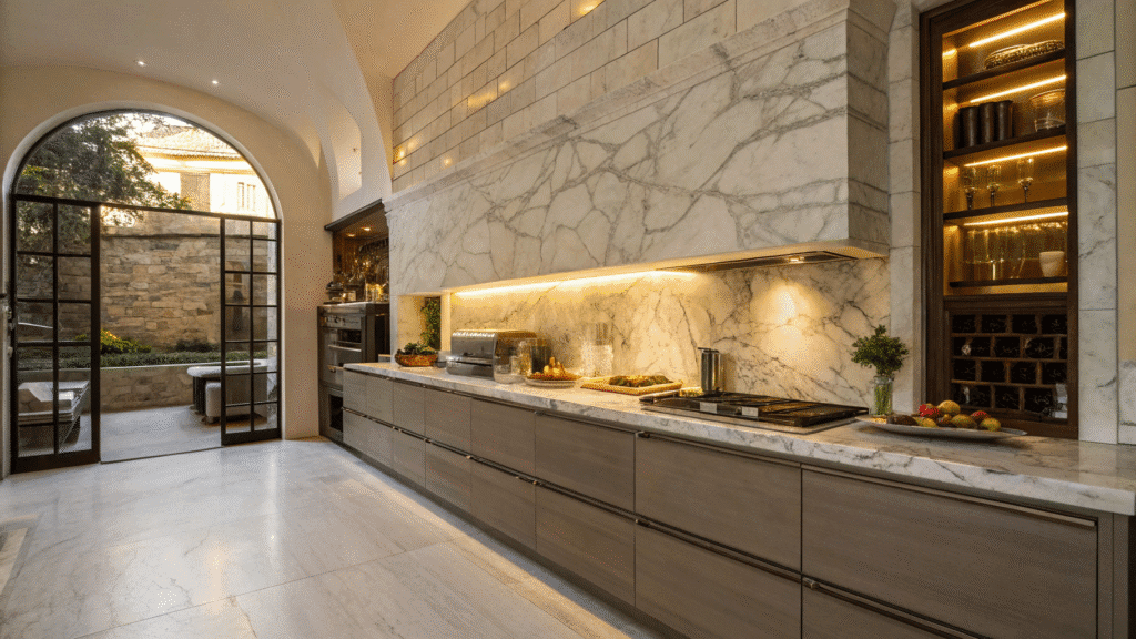 elegant marble alcove kitchen ideas