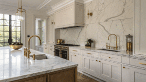 18+ Elegant Marble and Brass Kitchen Combo Ideas