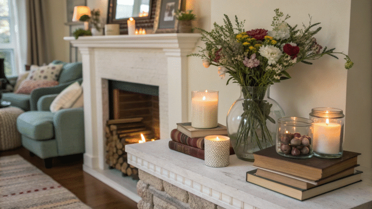 fireplace mantel shelf styling