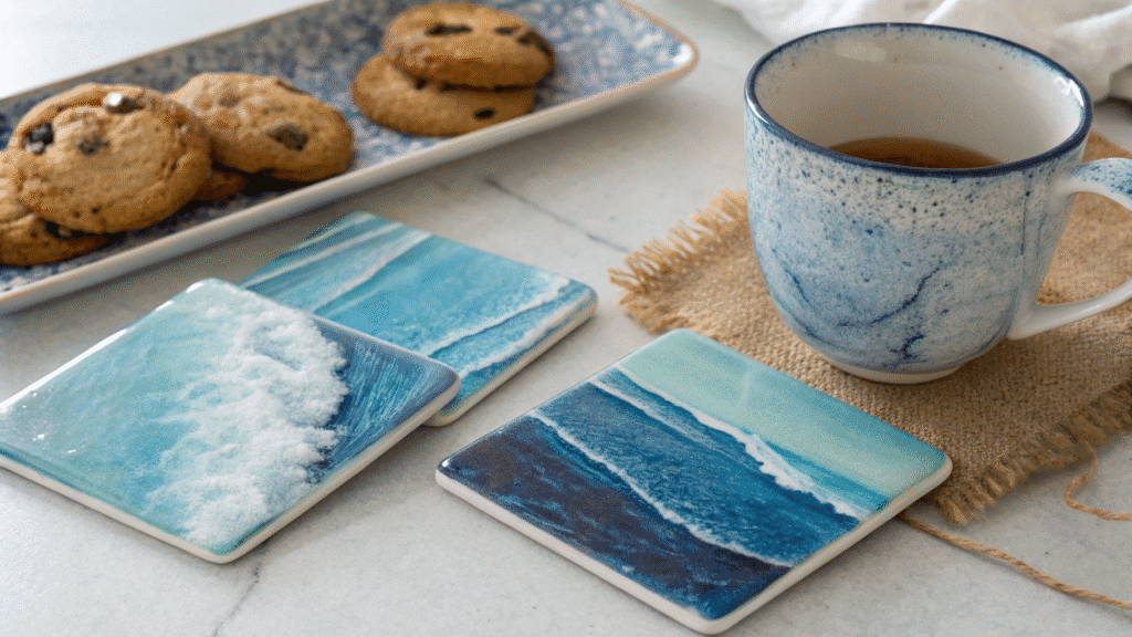 gradient blue coasters inspired by ocean breezes