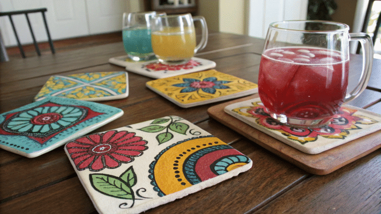 layered color painted coasters for housewarming gi