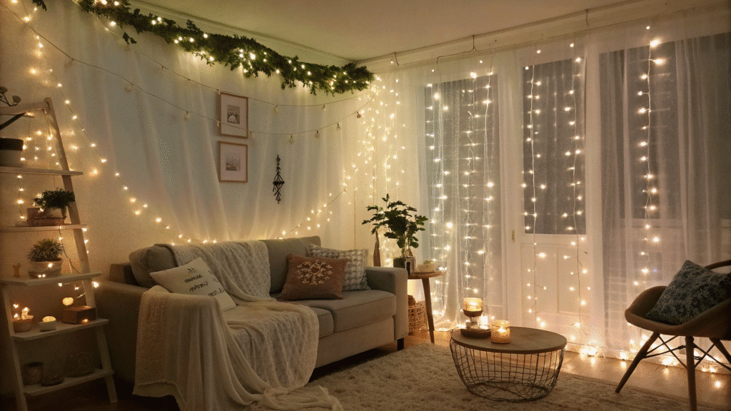 magical fairy light ideas for living room ambiance