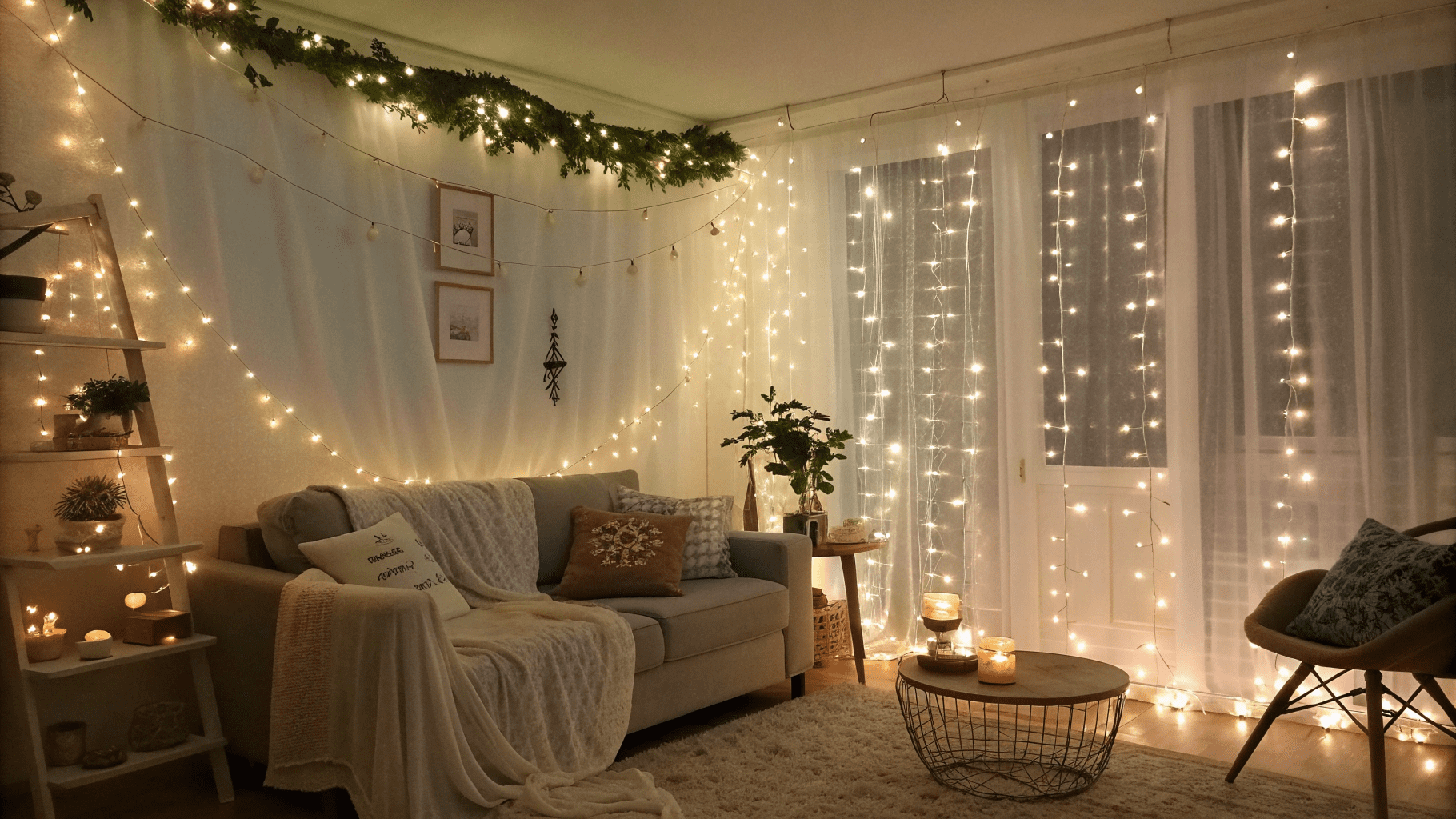 18+ Magical Fairy Light Ideas for Living Room Ambiance