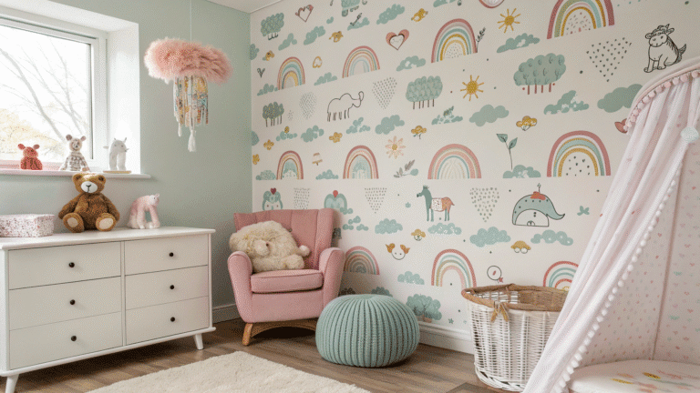 nursery accent wall ideas using removable wallpap 1