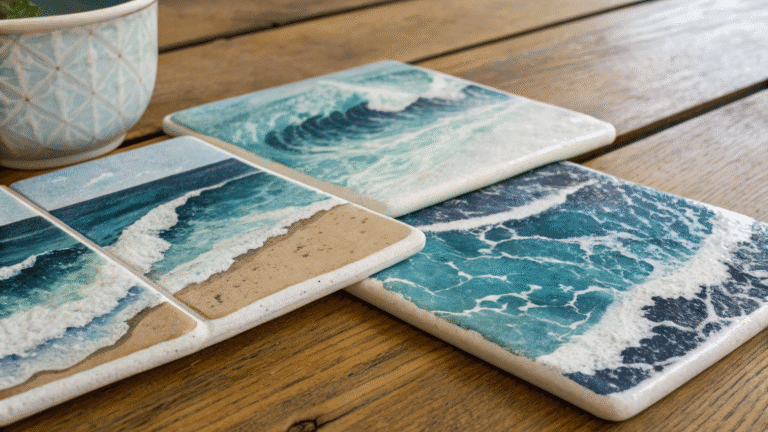 ocean tide painted coasters for seaside living