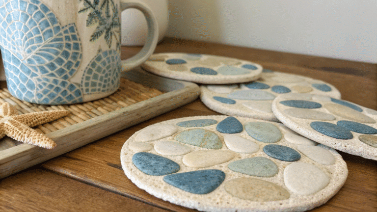 pebble effect painted coasters for beach house de