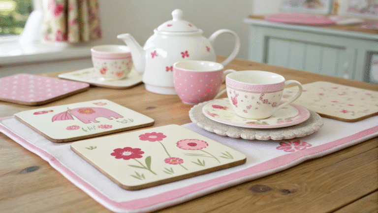 pink cream painted coasters for kid friendly tea