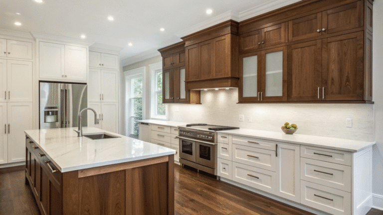 pretty white and walnut kitchen ideas