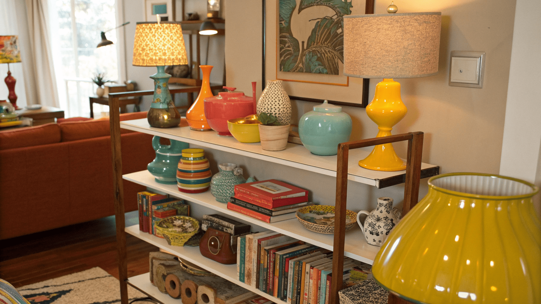 15+ Retro Colorful Shelf Styling Ideas for Living Room