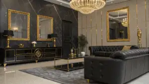 16+ Sleek Black and Gold Living Room Accent Ideas