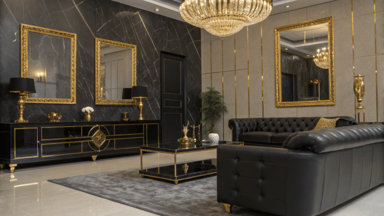sleek black and gold living room accent ideas