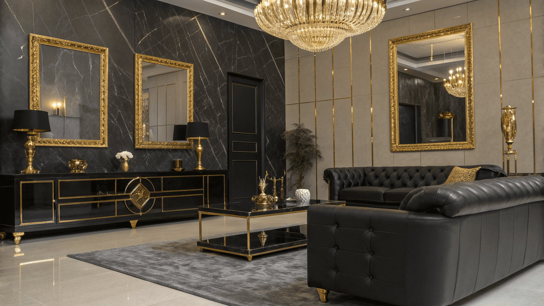 16+ Sleek Black and Gold Living Room Accent Ideas