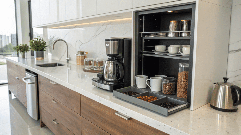 sleek built in coffee station ideas