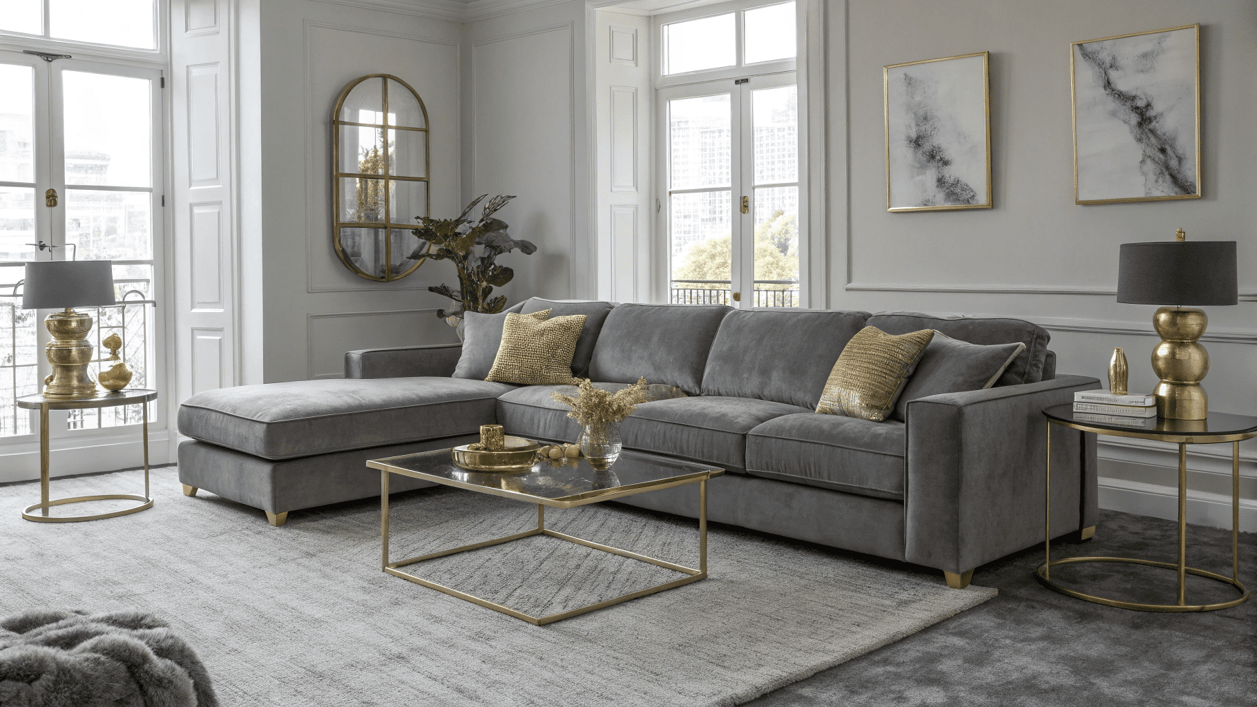 15+ Sleek Gray and Brass Living Room Ideas