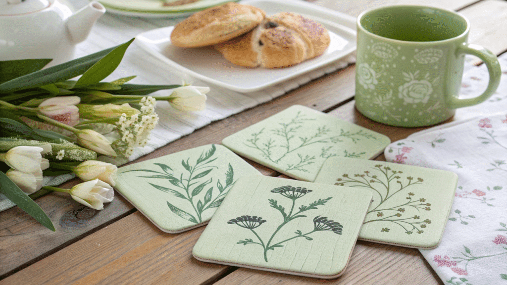 soft green cream coasters for spring brunches