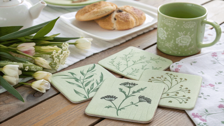 soft green cream coasters for spring brunches