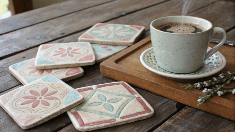 stonewashed painted coasters for cozy coffee corne