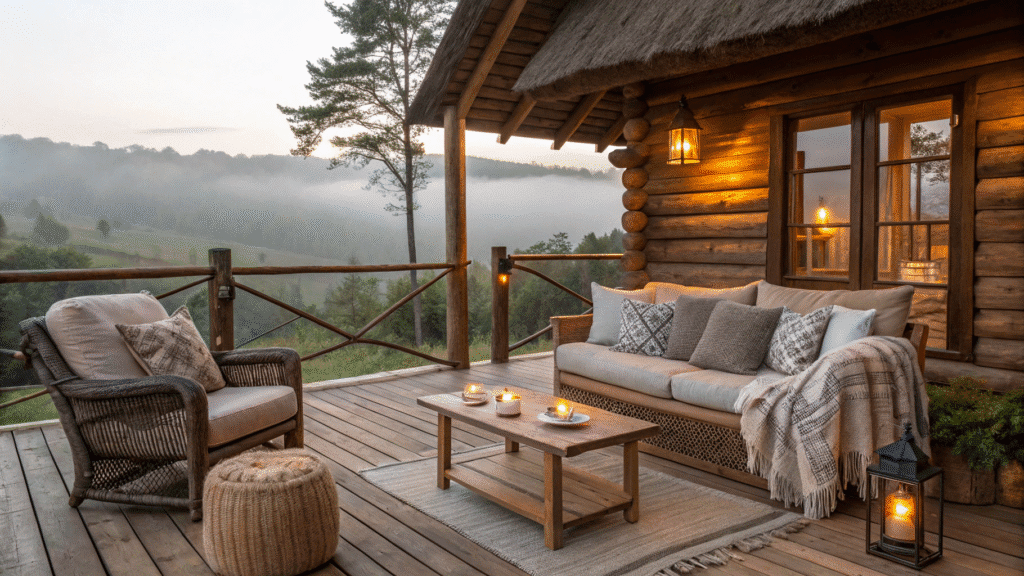 rustic deck styling ideas with a cozy cabin feel