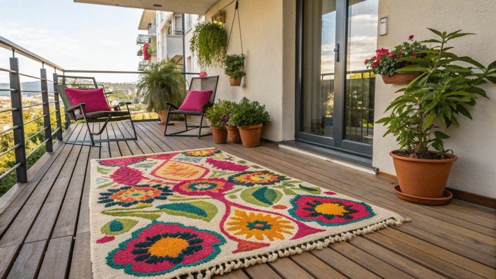 vibrant balcony rug ideas