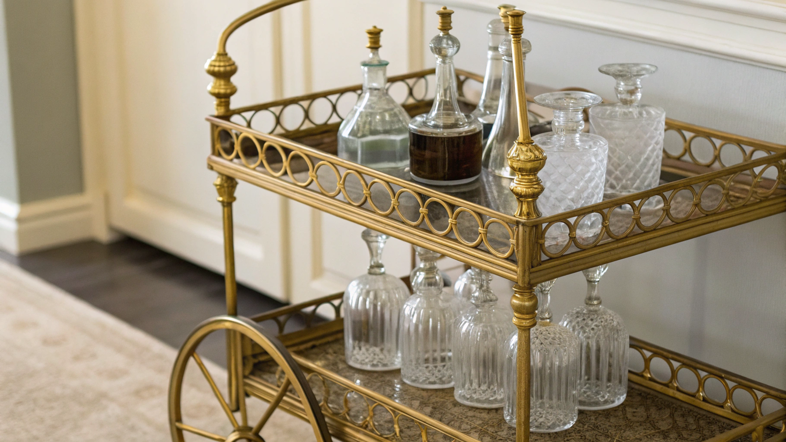15+ Antique Bar Cart Decor Ideas Using Brass and Glass