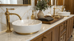 19+ Brass Aesthetic Ideas Paired With Marble and Wood