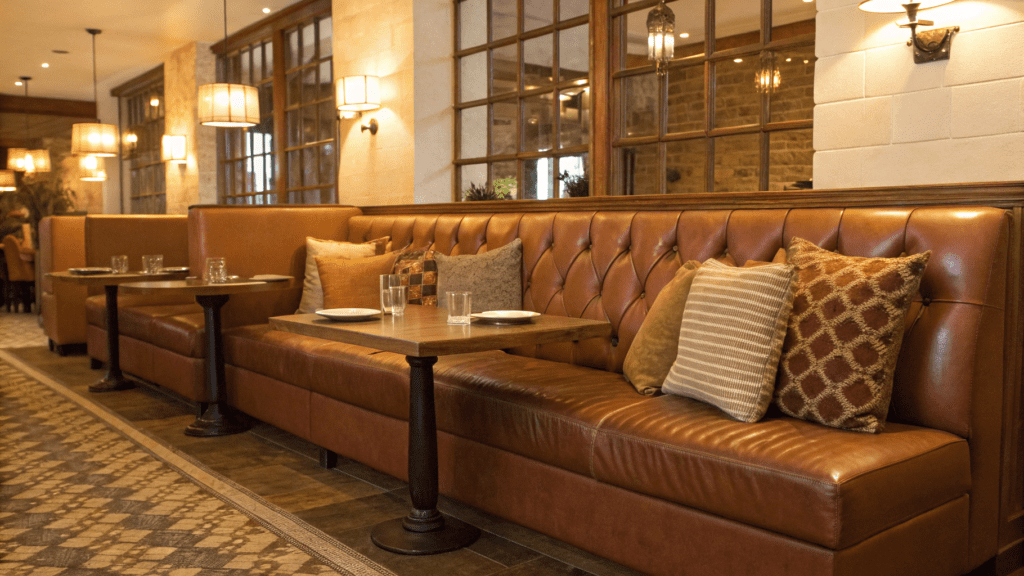 leather banquette styling ideas using warm neutra